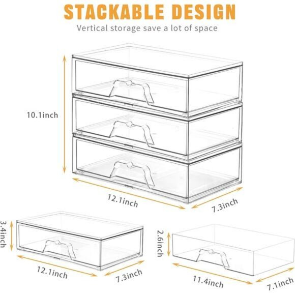Clear Acrylic Makeup Organizer Stackable Drawer Vanity Bathroom Storage - Picture 3 of 7